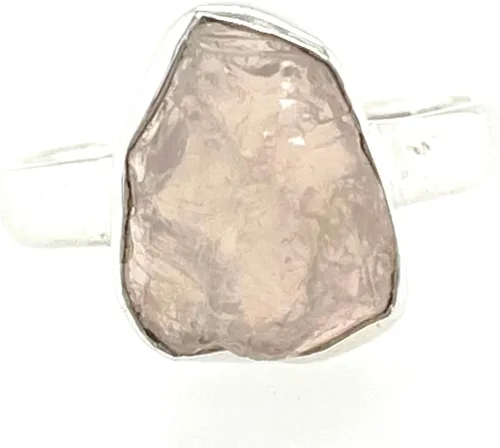 Vista 4 de Anillo de plata de ley sólida de cuarzo rosa rosa natural crudo 925 tamaño 6.25