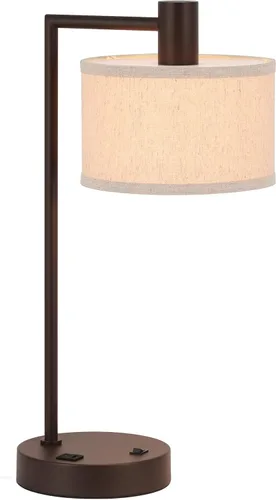 Vista 2 de XiNBEi Lighting XB-TL1230-DB - Lámpara de mesa con pantalla de tela, moderna lámpara de hierro con acabado de bronce oscuro para dormitorio, sala