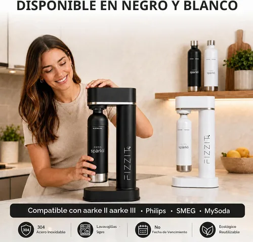 Vista 7 de FIZZIT Botella de Carbonatación de Acero Inoxidable Negro Compatible con Algunos Fabricantes de Soda Botella de Agua con Gas Reutilizable, Apta