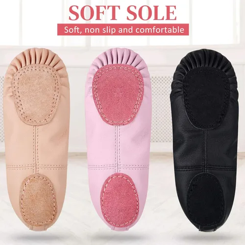 Vista 2 de SATINIOR 3 pares de zapatos de ballet para niñas pequeñas zapatillas de baile de cuero suave 3 colores zapatos de baile para niños pequeños
