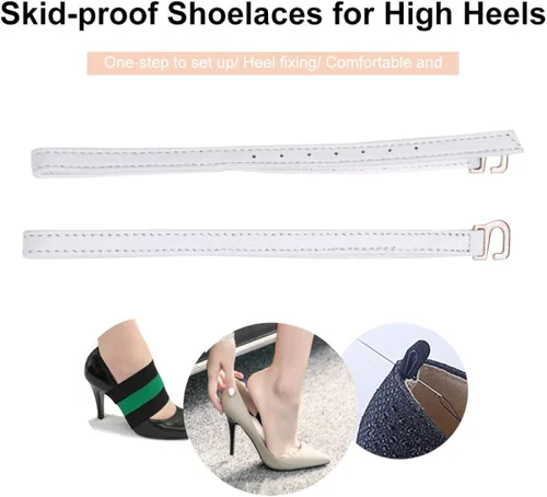 Vista 5 de EXCEART 2 pares de correas de tacón alto para zapatos de repuesto con hebilla de cuero desmontable para mujeres y niñas zapatos de tacón alto blanco