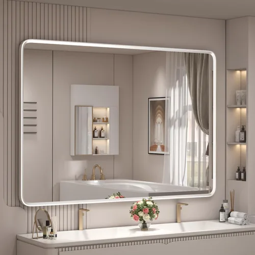 Vista 12 de Espejo rectangular con marco mate negro de 20x30 pulgadas para baño, espejo de tocador para pared de baño con esquinas redondeadas, antióxido y a