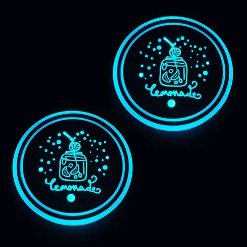 Vista 24 de Paquete de 2 posavasos con luz para automóvil, luces LED, sensor inteligente, recargable, 7 posavasos que cambian de color (A)