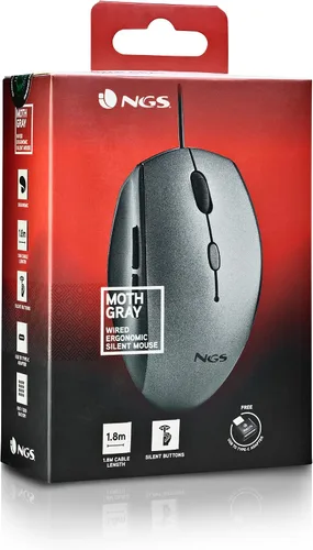 Vista 7 de NGS Moth - Ratón óptico gris con cable USB para computadora con 5 botones silenciosos y desplazamiento, mouse ergonómico, 800/1200/1600 DPI