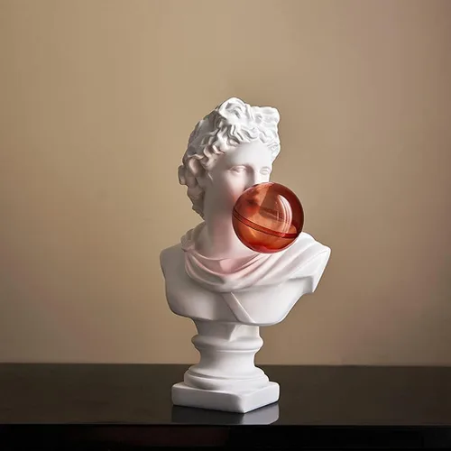 Vista 4 de Estatua griega de David Busto, esculturas de cabeza de resina, adorno para decoración de mesa de oficina en casa, estilo D