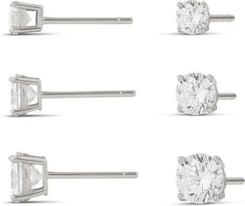 Vista 7 de Amazon Essentials Juego de pendientes de tuerca de plata de ley chapada en oro de 14 quilates con circonita cúbica redonda o corte princesa Oro Rosa