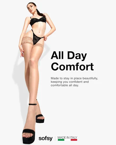 Vista 6 de sofsy Silky-Soft Stay Up Thigh Highs for Women B03 1 par - 20 Denier Dark Nude