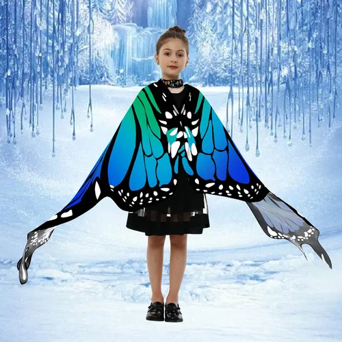 Vista 4 de Tibeha Halloween Butterfly Costume for Girls - Double-Sided Printing Wings Kids Cape with Mask, Antenna Headband, Hair Clips