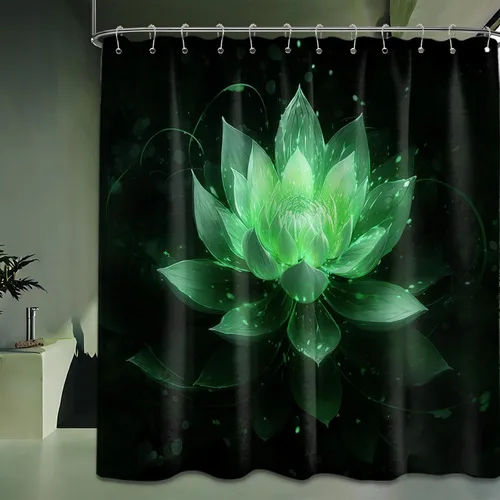 Vista 67 de Cortina de ducha con flores de loto negro y azul para decoración de baño, juego de cortinas decorativas de baño con estampado floral, tela