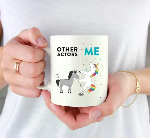 Vista 3 de Andaz Press Funny Quirky - Taza de té de café de cerámica de 11 onzas, regalo de agradecimiento, otros actores yo, unicornio de caballo, 1 paquete