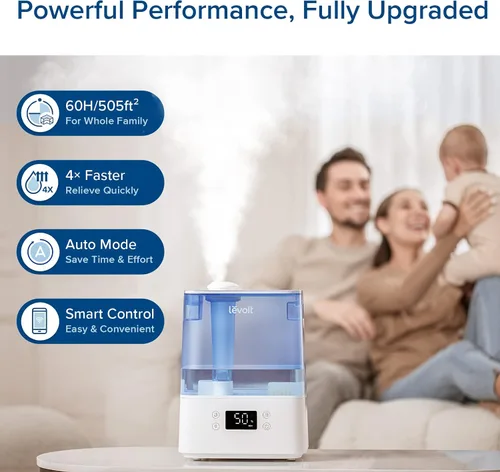 Vista 3 de LEVOIT Classic300S Humidificador ultrasónico inteligente de llenado superior, tanque extra grande de 6 litros para toda la familia y humidificador