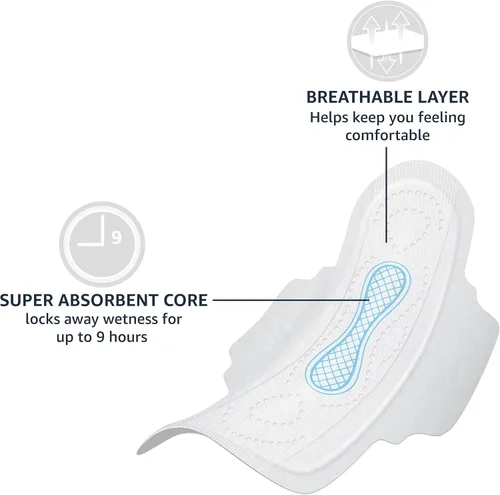 Vista 4 de Amazon Basics Almohadillas de absorción regular para mujer, ultra finas con alas flexibles, sin perfume, talla 1, 36 unidades, 1 paquete