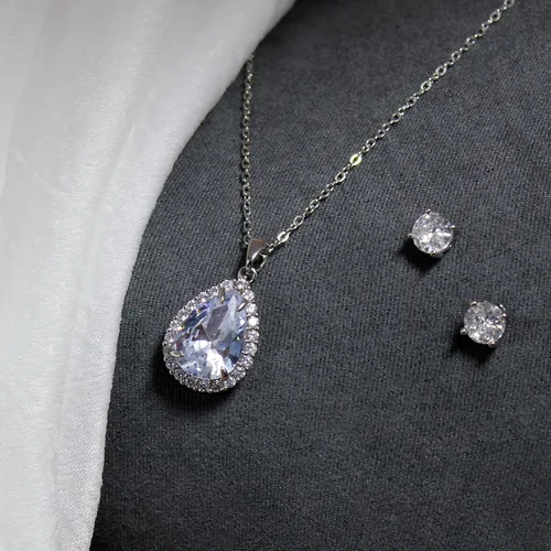 Vista 3 de AIETUE Wedding Jewelry Set Women's Silver Jewelry Necklace Earring Set,BirthdayAnniversary Mothers Day Jewelry Gifts for MomWifeSisterBest Friend
