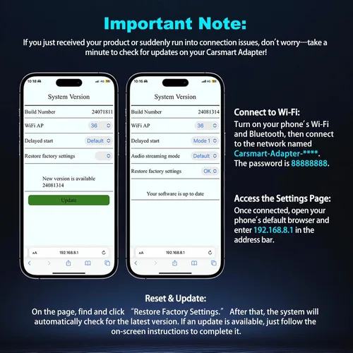 Vista 5 de Adaptador Carplay inalámbrico 2 en 1, convertidor con cable a adaptador inalámbrico para Apple iPhone y Android Auto, conexión automática Plug &