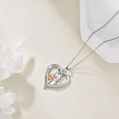 Vista 3 de Collar de plata de ley con diseño de animales para padremadre e hijahijo