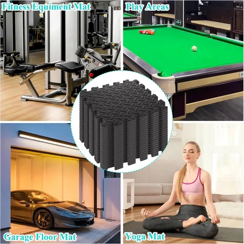 Vista 7 de 18 alfombrillas de gimnasio de 12 x 12 x 0.4 pulgadas para gimnasio en casa, azulejos de espuma extraíble de color negro, suelos de gimnasio de Eva