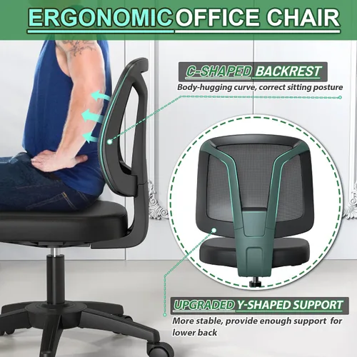 Vista 2 de Silla de oficina giratoria sin brazos de escritorio sin brazos de altura ajustable y soporte lumbar para el hogar