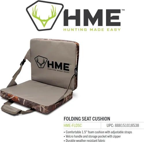 Vista 4 de HME Cojín de espuma para asiento plegable de caza, duradero, portátil, compacto, cómodo, resistente a la intemperie, versátil con correas ajustables