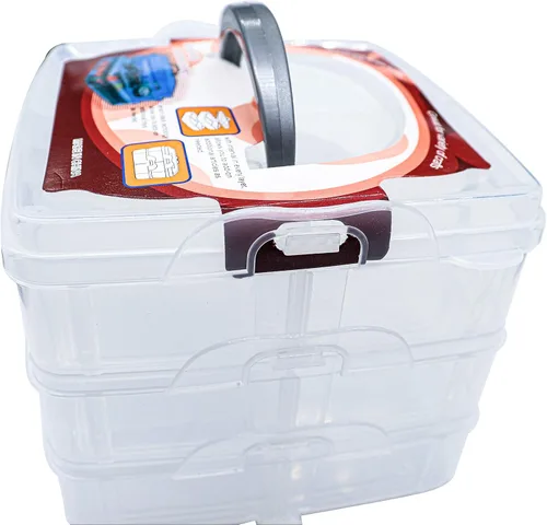 Vista 2 de Caja organizadora de manualidades apilable de 3 capas para guardar joyas, hardware, suministros de manualidades con compartimentos ajustables
