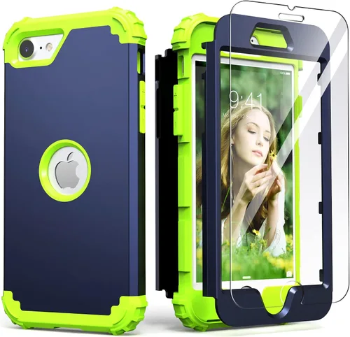 Vista 29 de IDweel Funda para iPhone SE 2020 con protector de pantalla, para iPhone SE 2022, 3 en 1, absorción de golpes, ajuste delgado, cubierta
