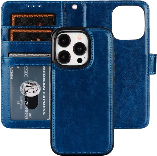 Vista 13 de Bocasal Funda tipo cartera desmontable para iPhone 15 Pro con bloqueo RFID, ranuras para tarjetas, soporte de cuero PU premium magnético con soporte