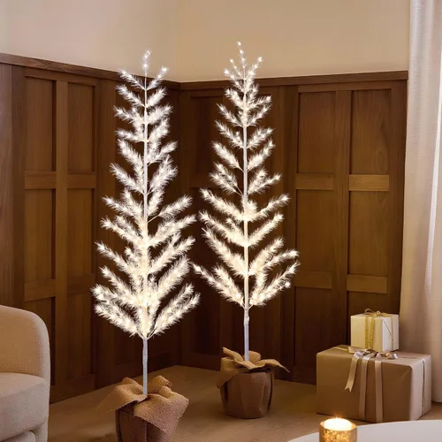Vista 2 de LIGHTSHARE - Juego de 2 árboles de plumas iluminadas de 6 pies, 244 luces LED blancas cálidas con base de metal, elegante lámpara de pie