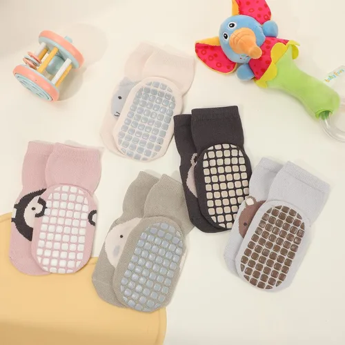 Vista 6 de 5 pares de calcetines de agarre para bebé, calcetines de algodón con agarre para niños pequeños, niños y niñas de 12 a 36 meses