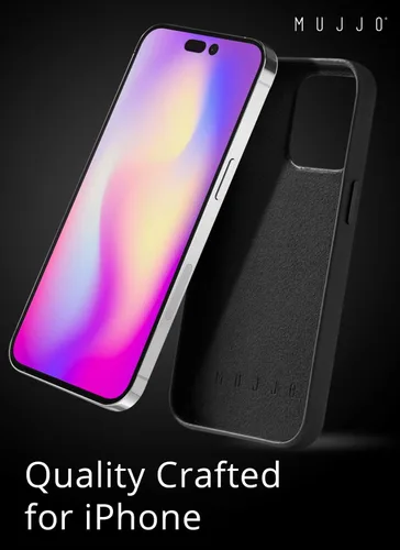 Vista 6 de Mujjo Funda de piel completa para iPhone 14 Pro con tarjetero (negro)