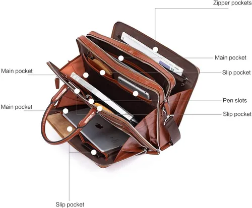 Vista 4 de BOSTANTEN Maletines para Hombre Bolsa de Mensajero de Cuero Genuino para Laptop de 15.6 Pulgadas, Maletín de Oficina, Trabajo, para Negocios, Viaje