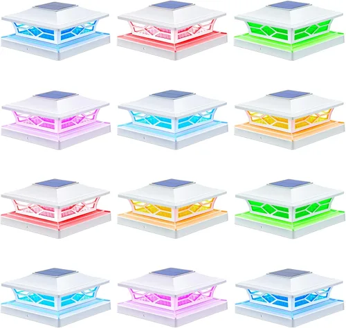 Vista 19 de APONUO - Luces solares para postes, paquete de 4, 2 modos de brillo, luces solares para postes automático encendido/apagado, impermeables