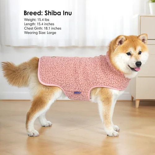 Vista 4 de cyeollo Sherpa - Abrigo reversible para perros pequeños, color rosa, talla S Warm Fleece Winter Sweater, Turtleneck Pet Vest, Adjustable Fit, Easy