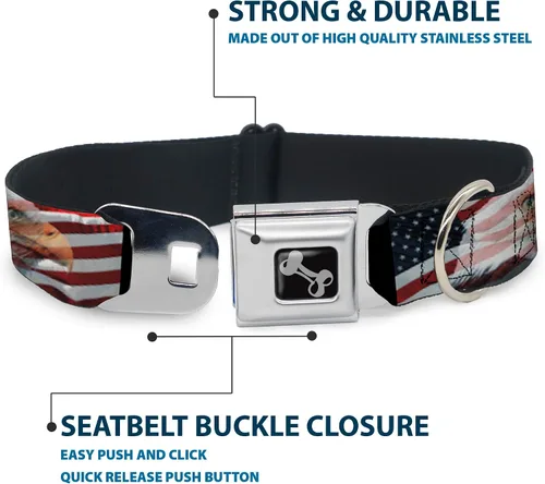 Vista 4 de Bandera de Estados Unidos diseño de estrellas y rayas Eagle Diversión Animal Cinturón de Seguridad Pet Collar, Multicolor