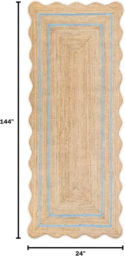 Vista 62 de Alfombra de Yute Natural Ondulada Festoneada - Corredor de Entrada Boho, Festón Estilo Granja, Blanco Roto (8'x10') Camino de entrada bohemio