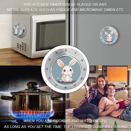 Vista 4 de Cartoon Cute Bunny Kitchen Timers for Cooking, 60 Minute Visual Timer for Home, No Batteries Required, Countdown Reminder Chef Timer Clock with