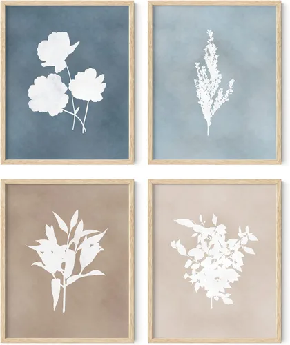 Vista 57 de HAUS AND HUES Arte de pared floral gris, juego de 4 pósteres de plantas para pared vintage, impresiones botánicas, cuadros de flores en blanco