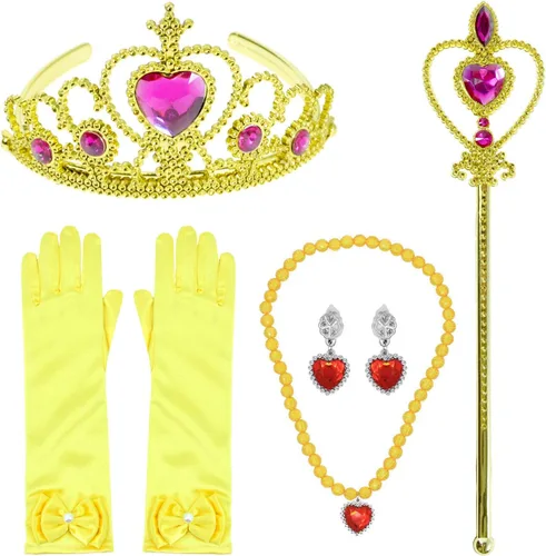Vista 2 de Joy Join Disfraz de princesa para niñas pequeñas, fiesta de cumpleaños con guantes, corona, varita, collar