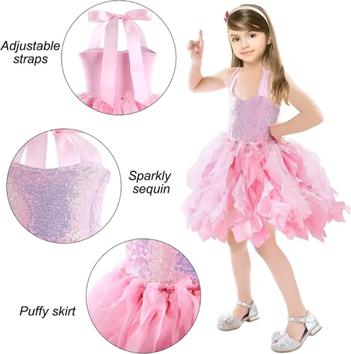 Vista 6 de Vestido tutú de lentejuelas para niñas, vestidos de cumpleaños, vestido de fiesta de lentejuelas brillantes, vestido de princesa de tul