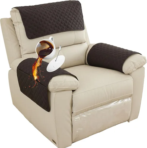 Vista 26 de Funda para Reposabrazos de Sofá, Funda para Reposacabezas de Silla Reclinable, Funda de Sillón con Bolsillos, Protector de Muebles Acolchado Beige