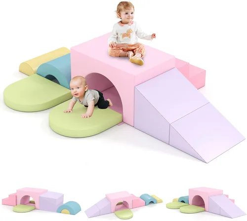 Vista 10 de Olakids Juguetes de Escalada para Niños Pequeños, 7 Piezas de Bloques de Espuma para Bebés de Interior, Juego Suave con Cuero PU, Estructura
