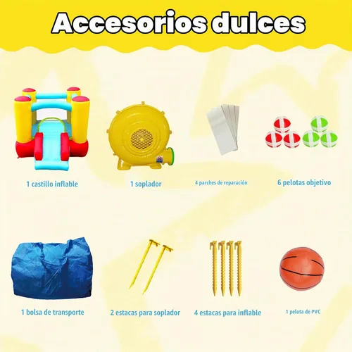 Vista 6 de WELLFUNTIME - Castillo hinchable con tobogán, castillo para saltar para niños con soplador, castillo hinchable de 100x77x63 Pulgadas