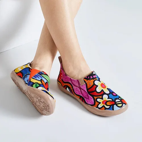 Vista 5 de UIN - Tenis informales tipo mocasines para mujer, de punto, pintados, suaves y cómodos para caminar