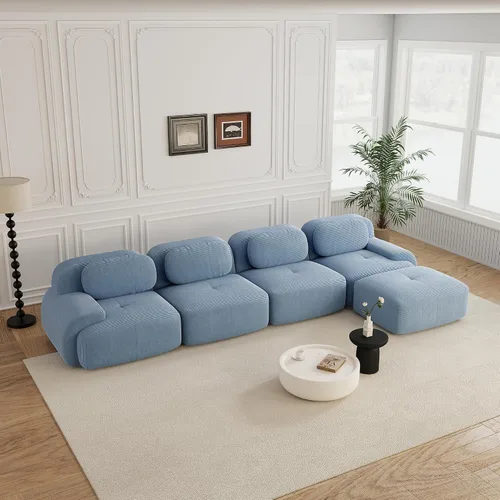 Vista 17 de Sofás modulares sin hueso de 152.8 pulgadas para sala de estar, sofá modular con diván en forma de L, cómodo asiento profundo tapizado de tela