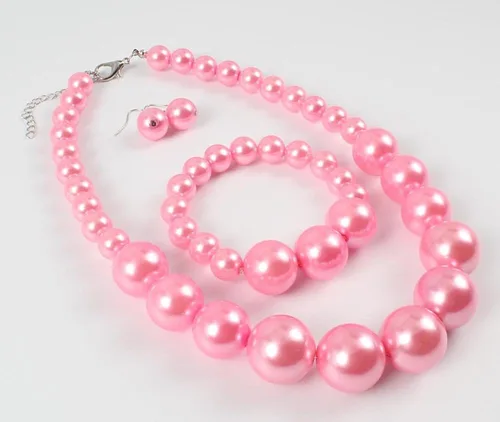 Vista 5 de Shineland - Juego de collar y pulsera de perlas de imitación grandes y grandes (rosa)
