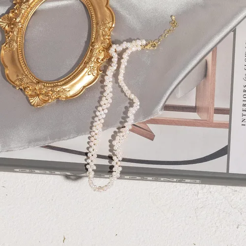 Vista 8 de Cowlyn Pearl Necklace Cultured Baroque Strands Short Dainty Choker Tiny Chain Delicate Handmade Vintage Christmas Valentine Gift Jewelry Women Girls