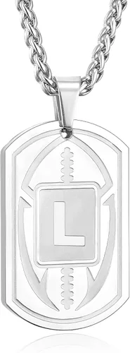 Vista 22 de Graduation Gifts - Football Initial Necklace for Men Boys Kids Teen Dog Tag Stainless Steel Black Letter Pendant Sport Football Athletes Jewelry