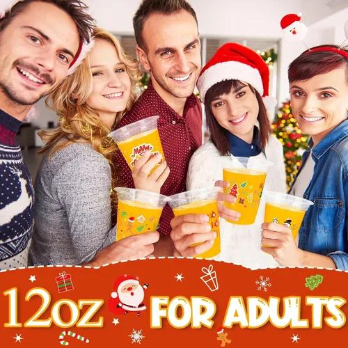 Vista 7 de GuassLee Vasos desechables de Navidad, paquete de 50 vasos de plástico desechables transparentes de 12 onzas con 5 estilos de patrones para niños