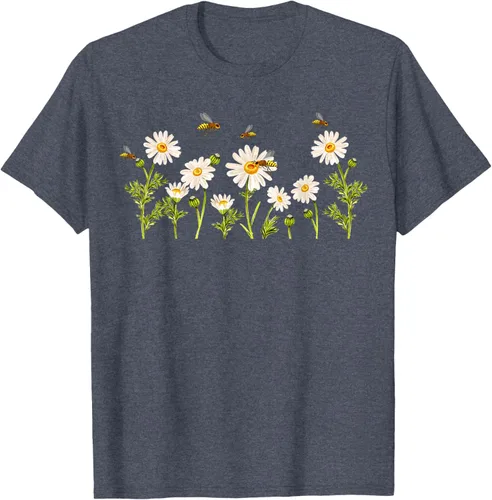 Vista 103 de Marguerites Daisy - Camiseta de verano con margaritas de jardín de flores, Negro, S