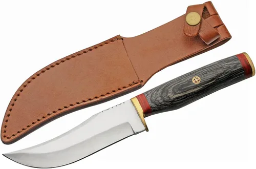 Vista 7 de SZCO - Cuchillo de caza de espiga completa de 7.25 pulgadas, cuchillo de bolsillo negro con hoja de acero inoxidable, mango de madera y funda