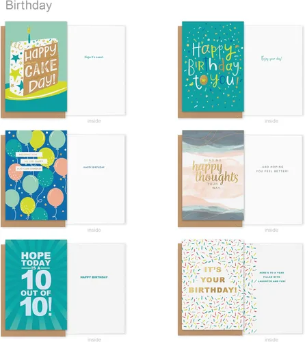 Vista 5 de American Greetings Surtido de tarjetas de cumpleaños de 35 unidades con sobres, sellos y caja de almacenamiento (confeti)