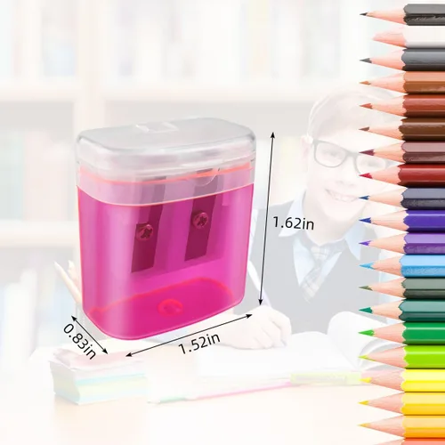 Vista 2 de Paquete de 12 sacapuntas manuales para la escuela, oficina, hogar, aula, lápices de colores con doble agujero, con tapa para niños, sacapuntas